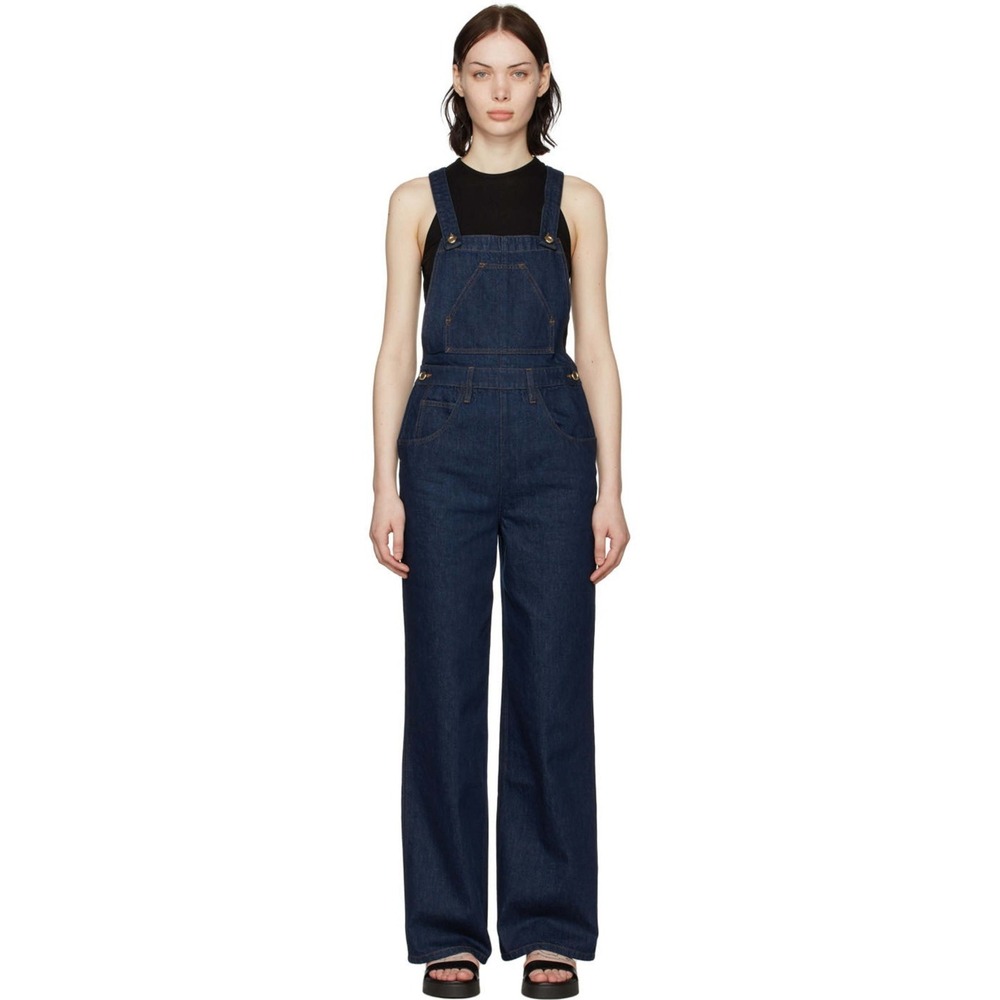 Frame Le Italien‎ Denim Overalls in Rinse Dark Blue Size Medium